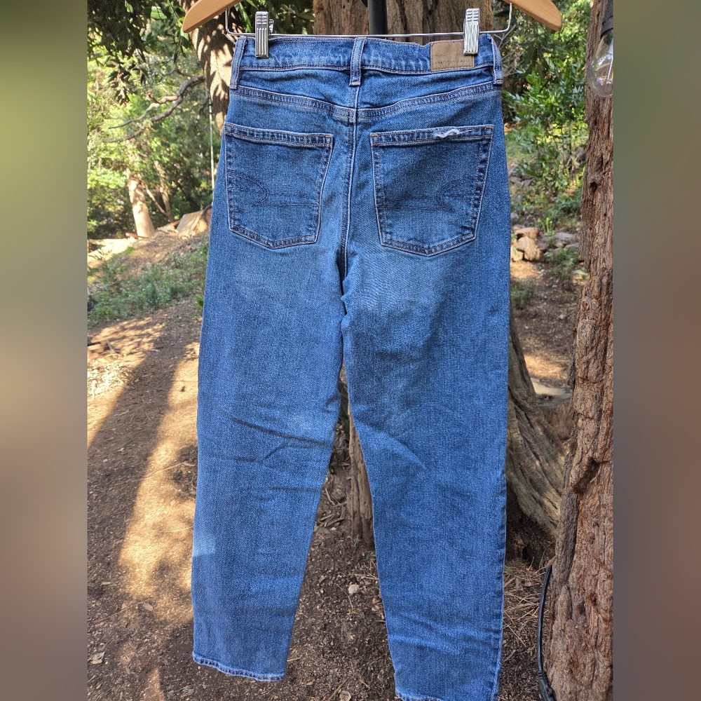 American Eagle Size 00 Super High Rise Baggy‎ Straight Denim Jeans - Picture 5 of 8